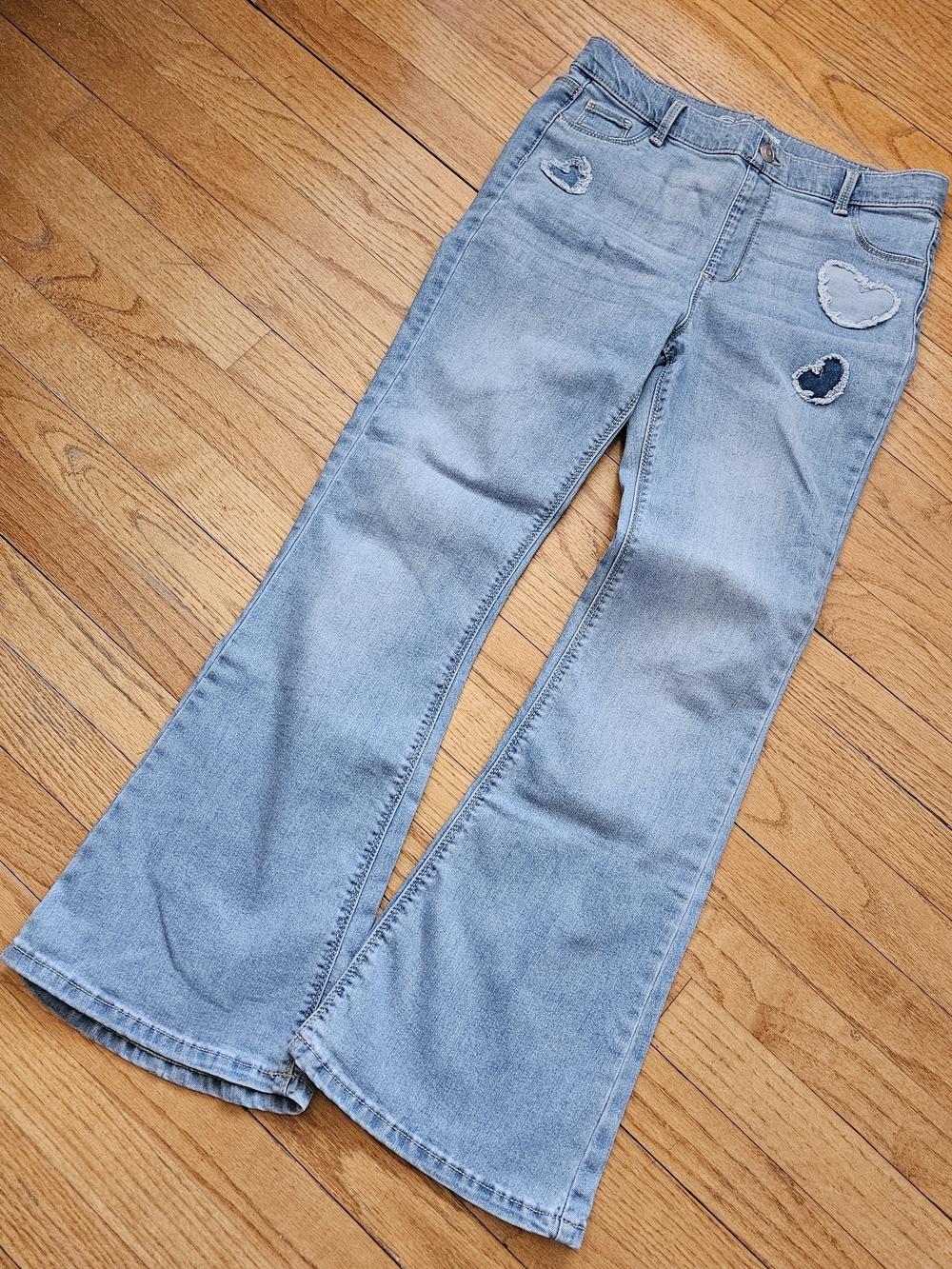 Light Blue Girls Denim Jeggings with Heart Patch Detail XXL